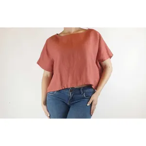 Kuwaii 100% linen red boxy cropped top size 10