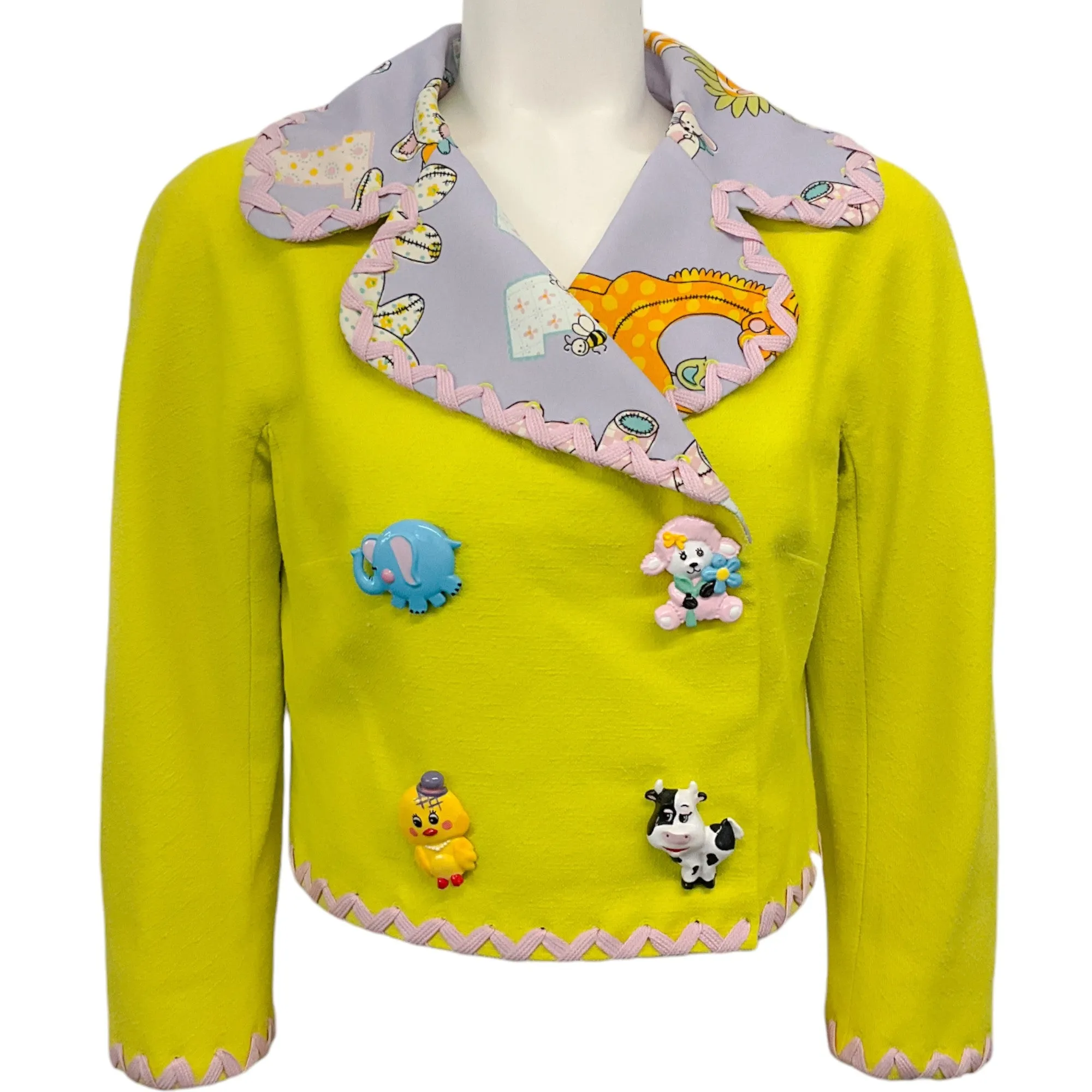 Moschino Couture Lime / Lavender Double Breasted Animals Jacket