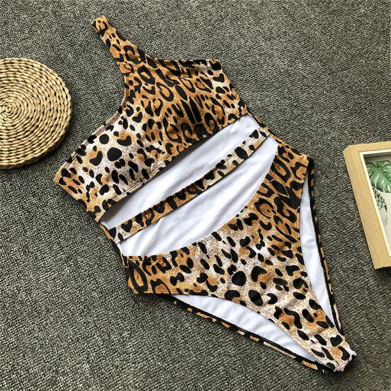 Red leopard swimsuit one piece Bandage sexy bikini Push up