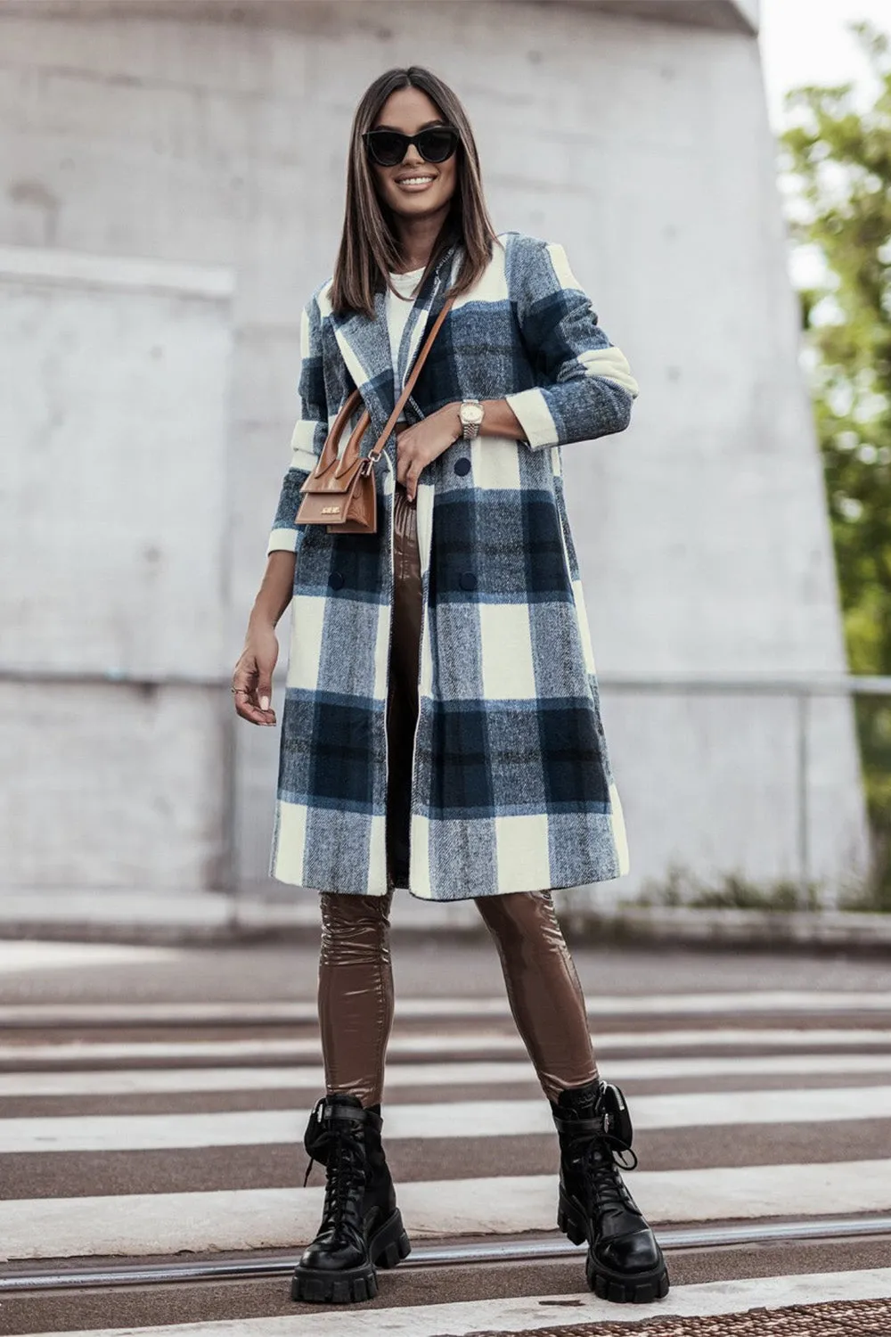 Sarah Plaid Button Up Lapel Collar Coat