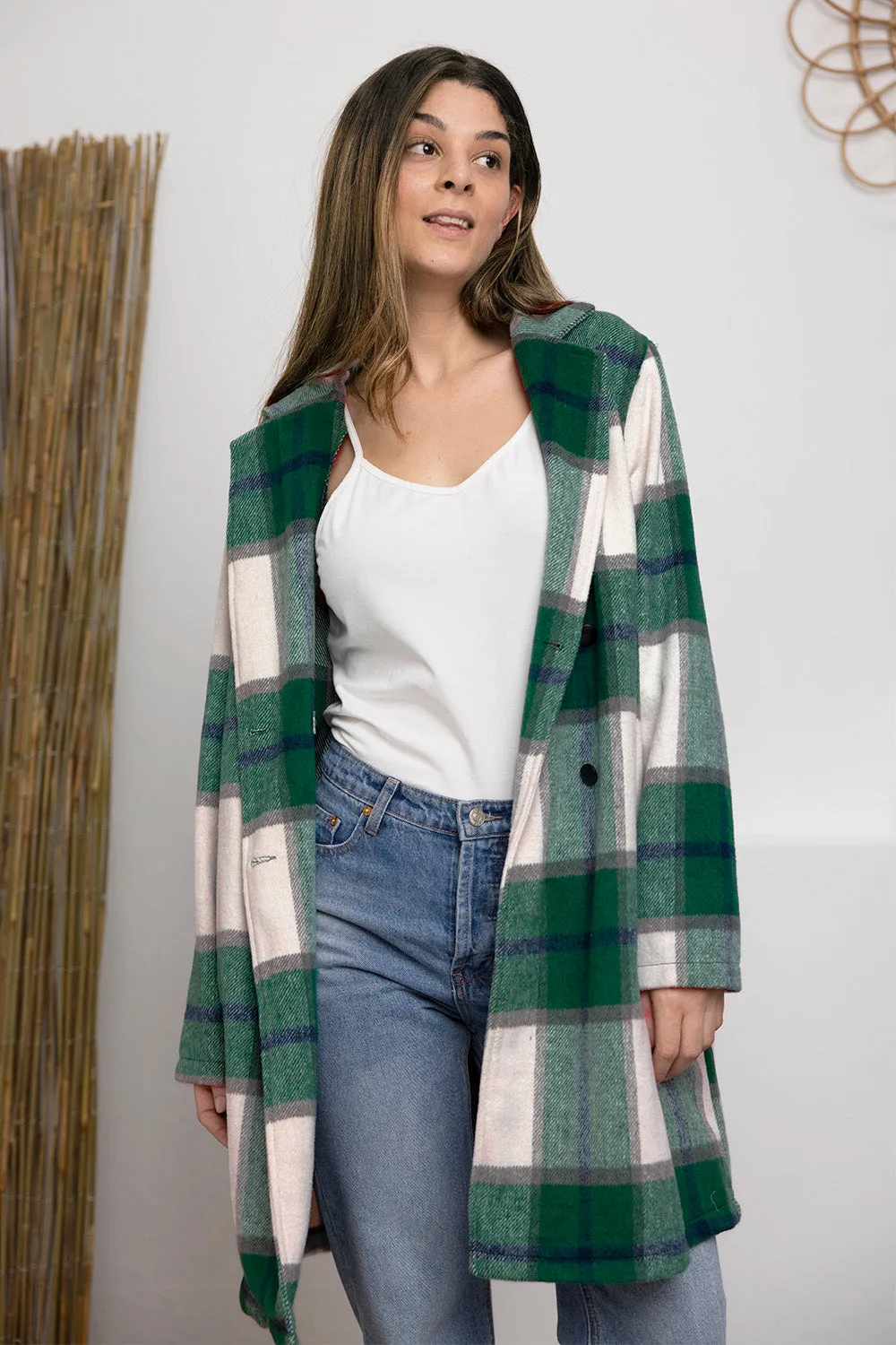 Sarah Plaid Button Up Lapel Collar Coat